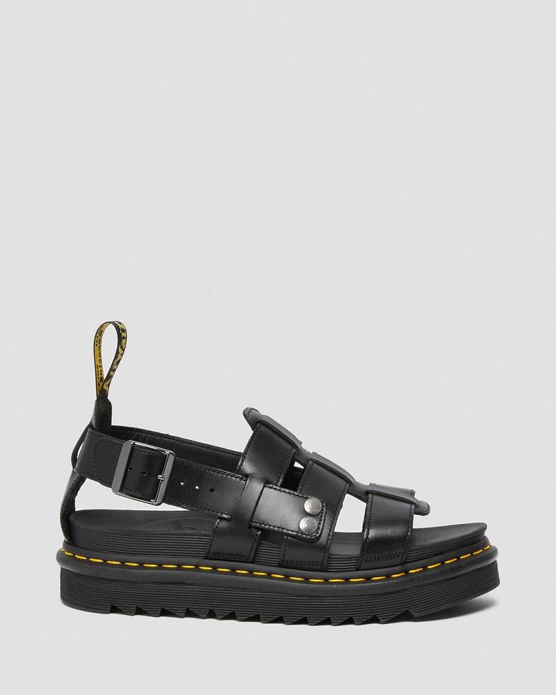 Black Women's Dr Martens Terry Leather Strap Sandals | CA 327BEX